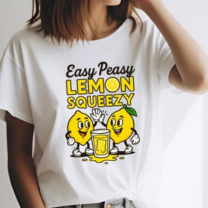Maglietta Easy Peasy Lemon Squeezy, Felpa con simpatico cartone animato di limone, Divertente felpa estiva con cappuccio, Top con agrumi giocoso, Maglietta con frutta allegra