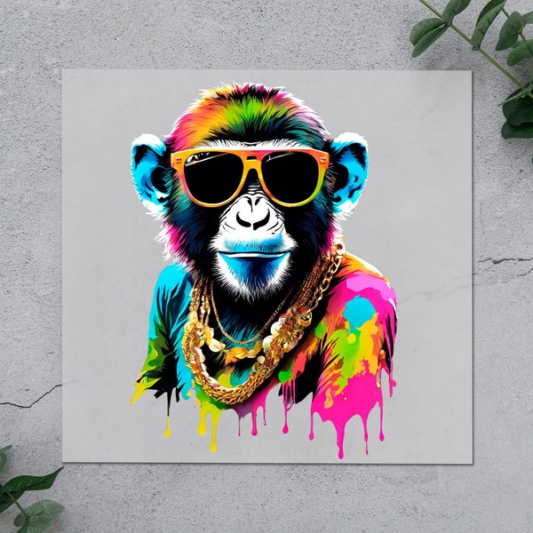 Hip Monkey with Sunglasses DTF Transfer Sheet, Psychedelic Monkey Iron-on, Unique Gift for Streetwear Enthusiasts, Easy to Apply