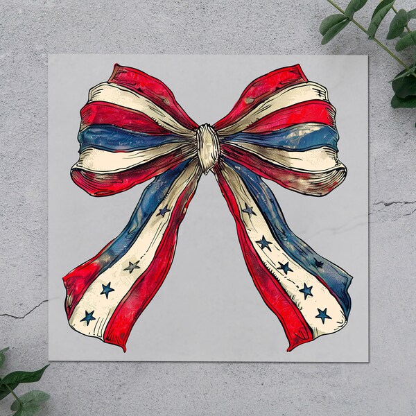 Patriotic American Flag Bow DTF Transfer, Rustic Americana Bow Design Iron-On,  National Holidays Gift T-shirt and Fabric, Easy Apply