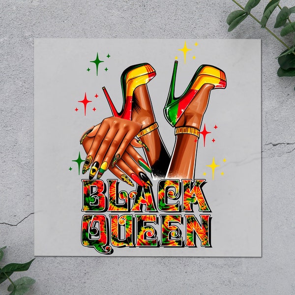 Black Queen DTF Transfer,  Lux Jewelry-High Heels  Iron On, Empowering Black Queen Heat-African Motifs- Pan-African Colors Gift T-Shirt