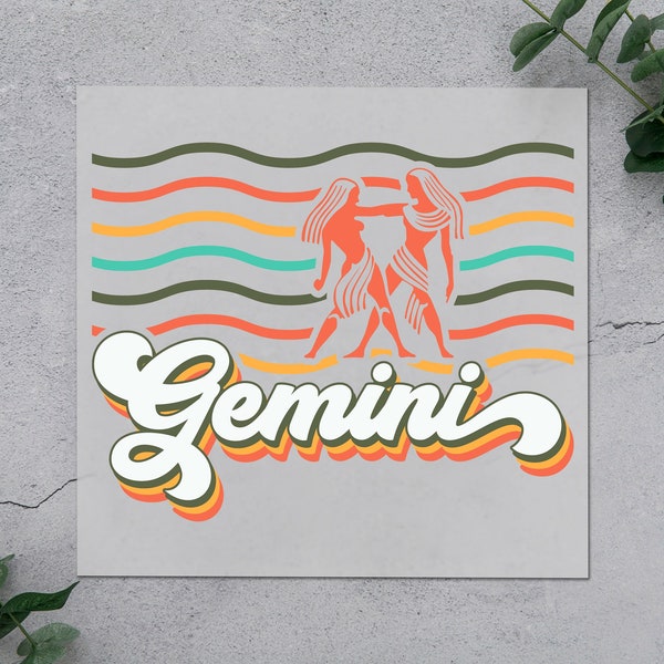 Gemini Zodiac DTF Transfer, Dreamy Gemini Iron-On, Vibrant Retro-Style Scorpion Design DTF for Astrology Lovers T-Shirt, Bags, Fabric