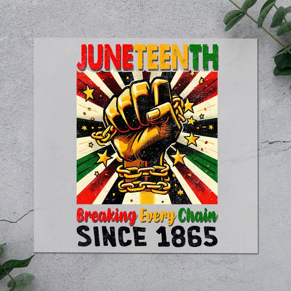 Juneteenth DTF Transfer, Golden Fist Breaking Chains Iron On, Vibrant African American Pride Gift, Hoodies, T-Shirt, Bags.