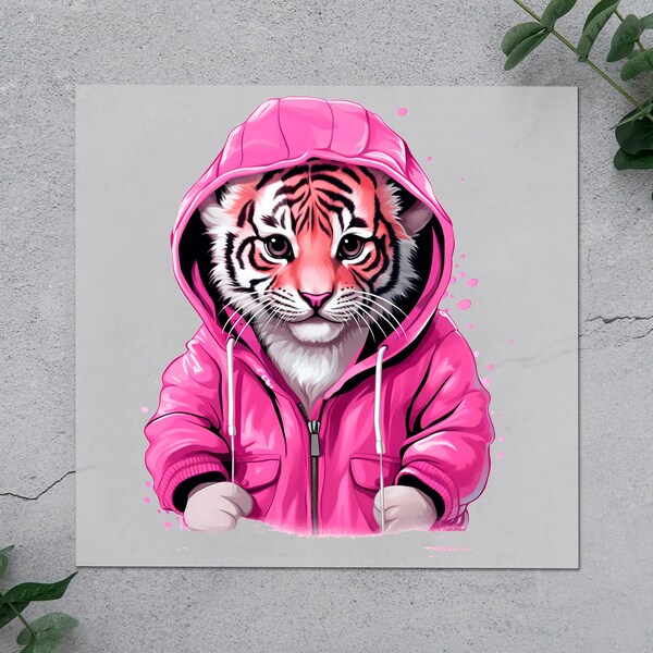 Urban Jungle Flair - Bold Pink Hoodie Tiger Art DTF, Vibrant Tiger DTF Iron-On Transfer, Creative DIY Clothing Decoration Gift Idea