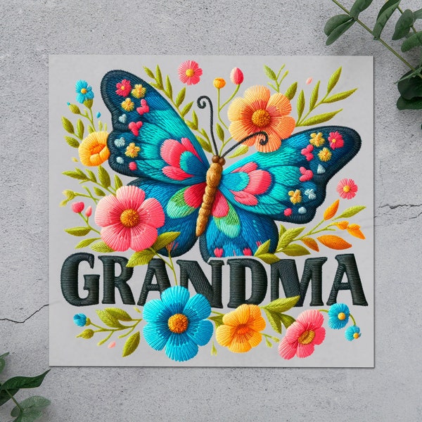 Butterfly Grandma  DTF Transfer, Colorful Flower Grandma DYI Iron-On, Cheerful Grandma Design Gift for Mother's Day T-shirt and Fabrics