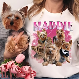 Custom Pet Portrait Shirt, Pet Photo + Name Custom Dog Shirt Personalized Shirt, Custom T Shirts, Cat Photo Shirt Lightning Retro