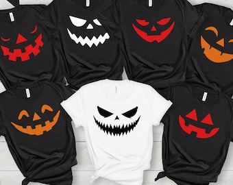Custom 30 Halloween Pumpkin Face Design Shirts, Custom Halloween T-shirts, , Family Halloween Party Shirts, Custom Halloween Squad