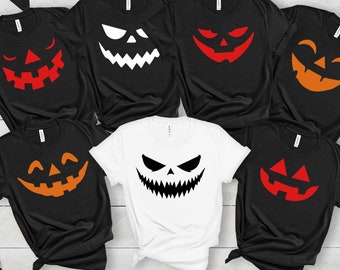Custom 30 Halloween Pumpkin Face Design Shirts, Custom Halloween T-shirts, , Family Halloween Party Shirts, Custom Halloween Squad
