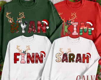 Family Christmas Name Shirt, Doodle Alphabet Xmas Sweatshirt, Personalized T-Shirt, Custom Tee With Name