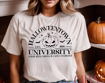 Camisa de Halloween, Camisa de la Universidad de Halloweentown, Camisas Est:1998, Camisa colegiada Jack-o'-Lantern, Ideal para eventos de Halloween Idea de regalo