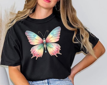 Pastel Butterfly T-Shirt,  Artistic Vibrant Design Shirt, Casual Nature Lovers Tee, Great Gift Idea- Pastel Butterfly, Unique Gift for Her
