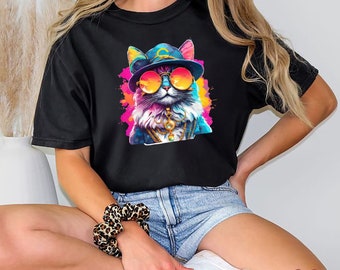 Cat Shirt, Stylish Casual Sweatshirt, Trendy Cat Lover Gift Hoodie, Sunglasses Tee