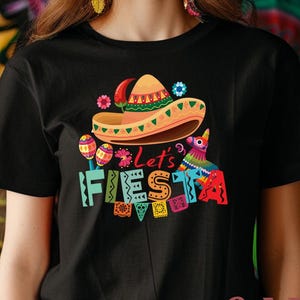 Let&#39;s Fiesta Shirt, Cinco de Mayo Party Sweatshirt, Sombrero & Floral Design Tee, Funny Taco-Tequila Shirt, Let&#39;s Fiesta Celebration Gift