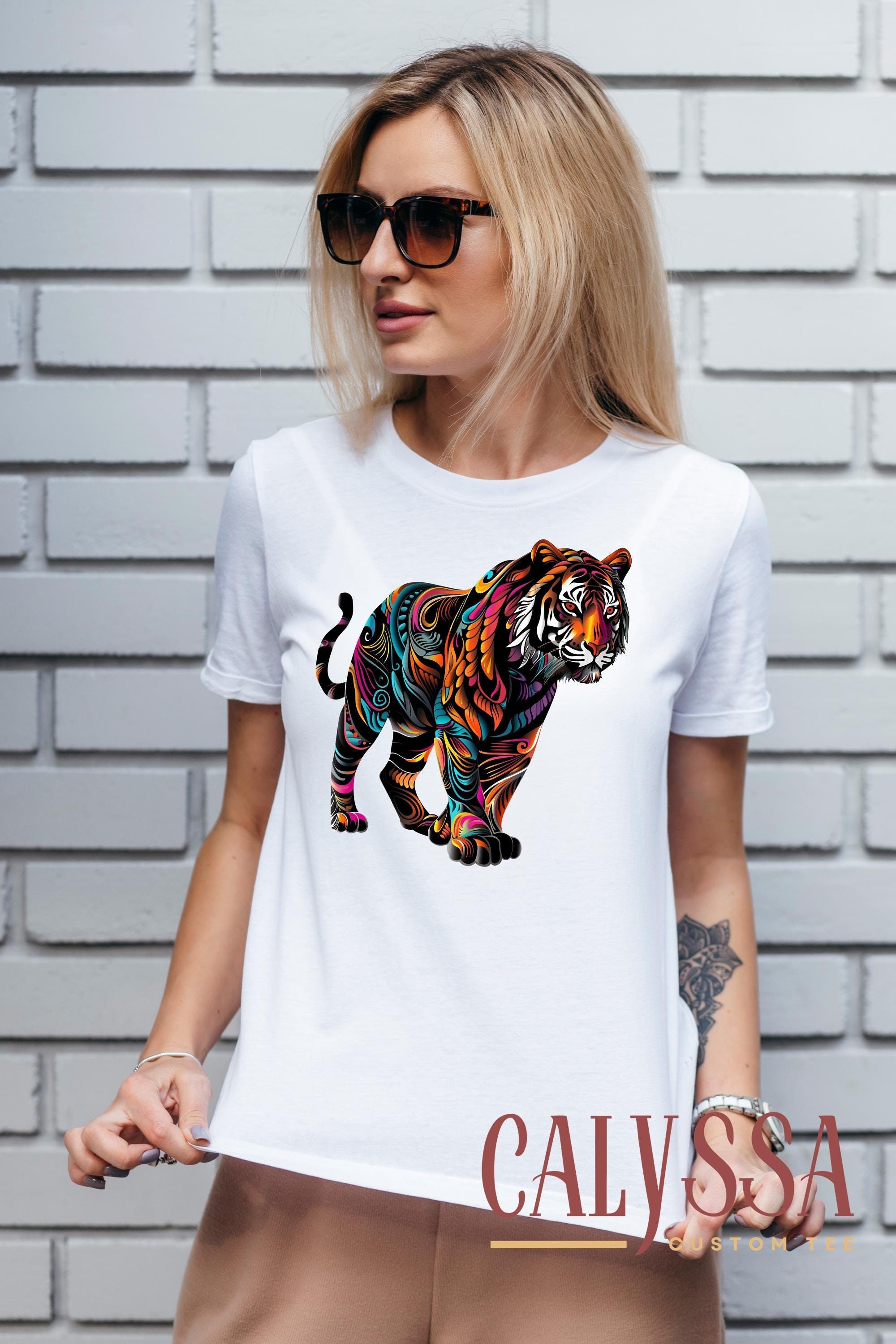 Artistic Tiger Shirt, Majestic Colorful Wildlife Tiger Sweatshirt, Unique Gifts for Birthdays, Holidays Hoodie,  Striking Wild Cat Tee