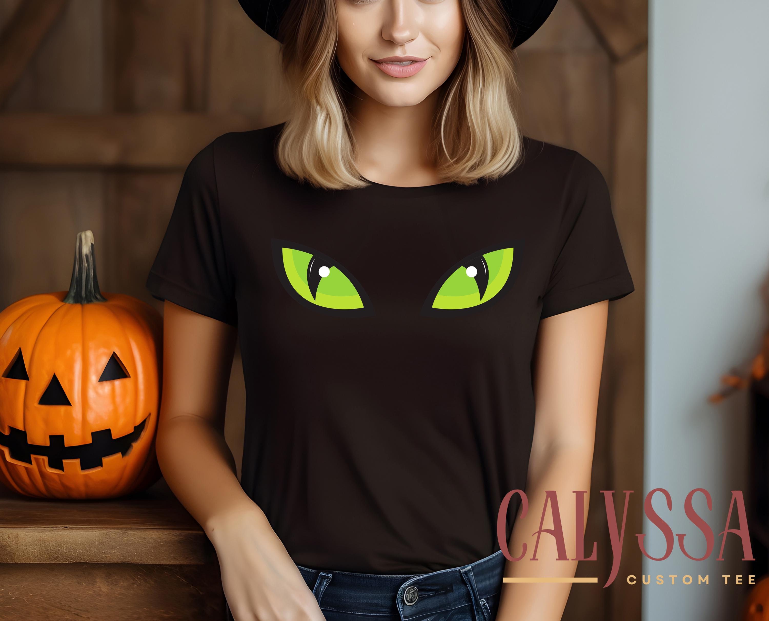 Glowing Green Cat Eyes T-Shirt, Cat Eyes Halloween Sweatshirt, Halloween Events Hoodie, Perfect Gift for Friends and Family Who Love Cats