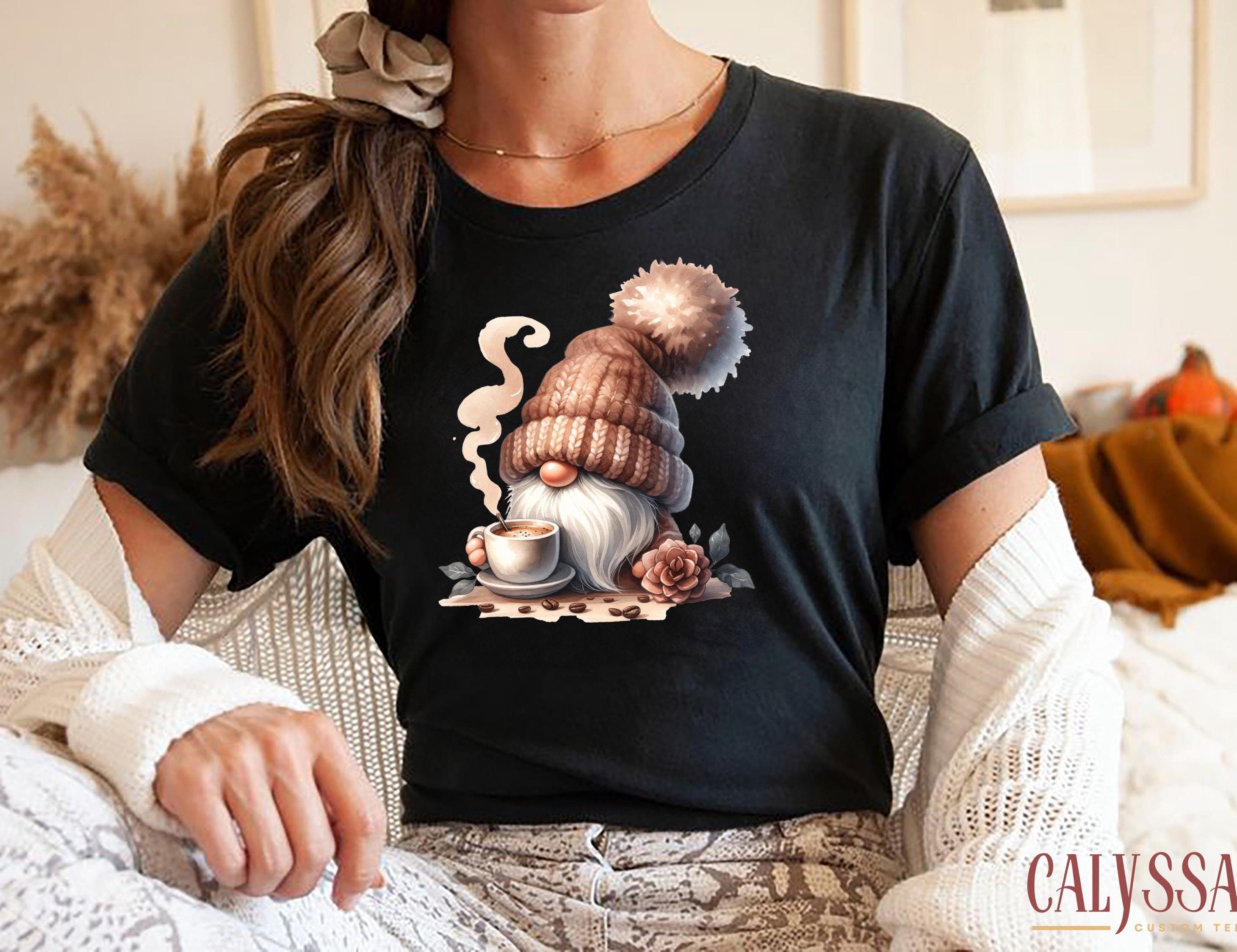 Coffee Gnome T-Shirt, Cozy Warm Beverage Design Sweatshirt, Cute Coffee Gnome Tee, Coffee Time Gnome Graphic Tee, Gift for Coffee Lovers