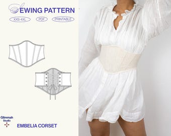 Corset pattern Embelia sewing underbust belt pdf digital download / Size XXS-4XL