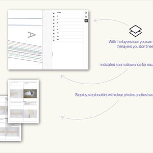 K&ouml;nnte beinhalten: Ein N&auml;hmusterheft mit einem mehrschichtigen digitalen Design, ein Schritt-f&uuml;r-Schritt-Heft mit Fotos und Anleitungen sowie eine Nahtzugabetabelle f&uuml;r verschiedene Gr&ouml;&szlig;en.