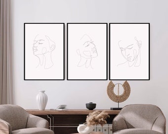 3 donne decorazione parete, Set di 3, Arte minimal, Stampe d'arte one line, Women one line, Download istantaneo PDF