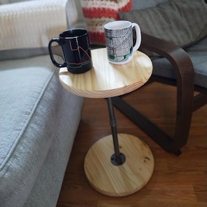Side Drink Table with Solid Pine Wood and Iron Pipe, Industrial Steampunk Style