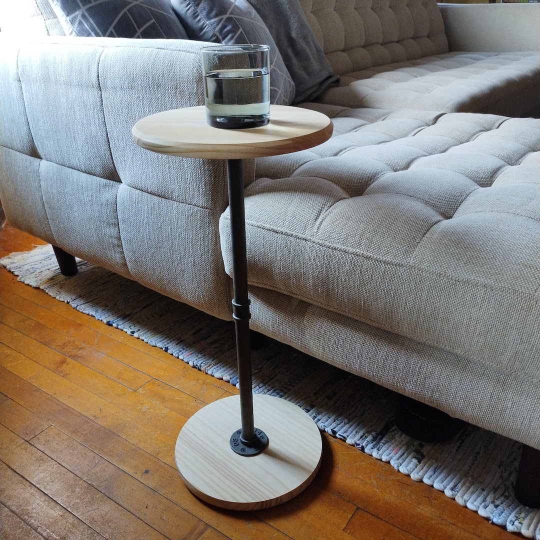 Side Drink Table With Solid Pine Wood and Iron Pipe, Industrial ...