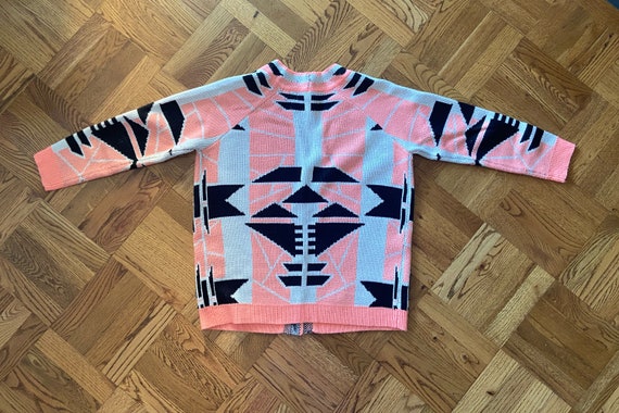 Art-deco Geometric Pink and Black Knit Cardigan - image 2