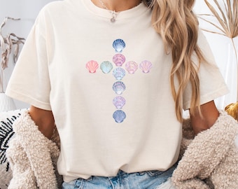 Comfort Colors Summer Christian Shirt, Church Shirt, Jesus Cross Shirt, Christian Gift, Faith Based Tee, Religious Women Gift, Ocean Lover