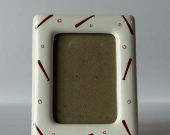 Baseball Themed Ceramic Picture Frame, Vintage 1990s Home Decor