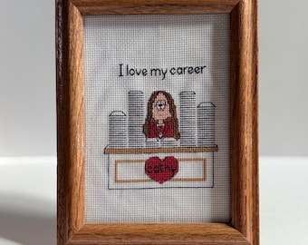 Funny "I Love My Career" Cross-stitch Artwork, Vintage Kitsch Home Decor