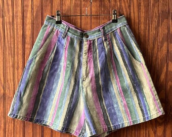 Southwestern Style Striped High-waisted Denim Shorts, Vintage 1980s D.A.K. USA