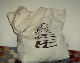 Stacked Books Cotton Canvas Tote Bag