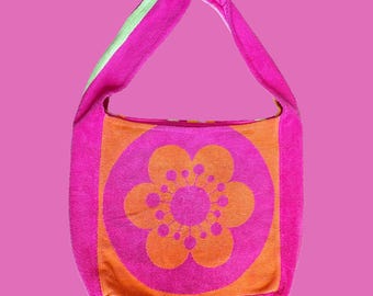 Upcycled, Reworked Vintage Striped Flower Terry Crossbody Bag