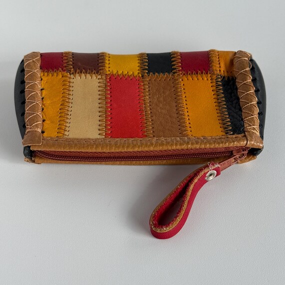 Patchwork Leather Zipper Coin Purse, Handmade Vin… - image 2