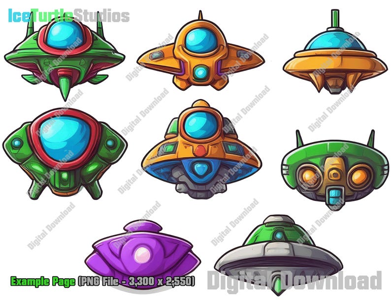Alien Space Ships - Pack #30 - Printable Clip Art, Concept Art, Game ...