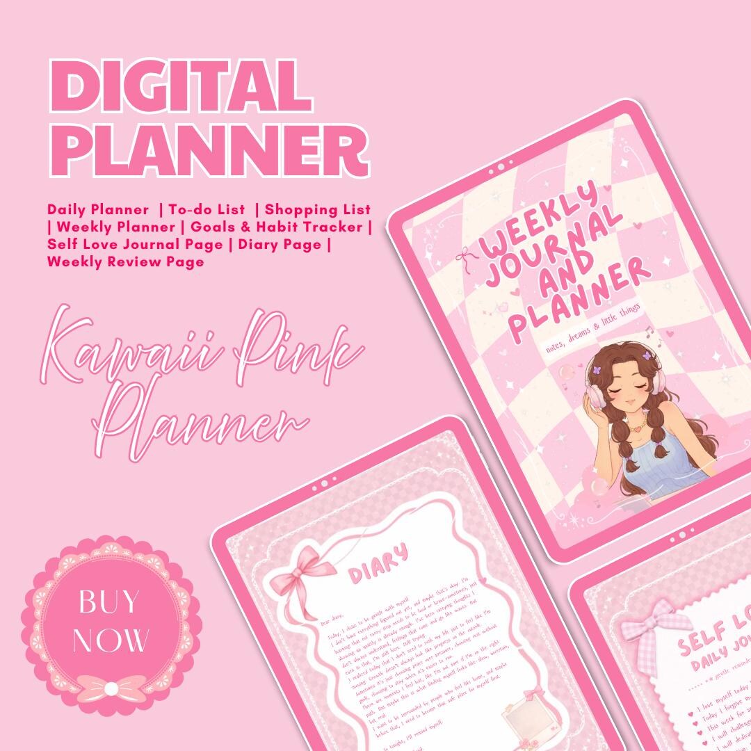 Kawaii Pink Digital Planner | Weekly & Daily, to Do List, Self Care ...