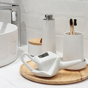 Handmade Ceramic Neti Pot: Geometric Design, Ergonomic Handle, variety of colors for any bathroom