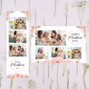 Sobreposição de modelo de cabine fotográfica para o dia das mães 4x6 e 2x6 com flores rosa, modelos de cabine fotográfica de casamento