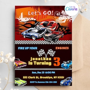 Hot car Wheel Invitation, Race Cars Birthday Invitation, Digital Hot Wheels Birthday Invite, Hot Wheels Invitation template