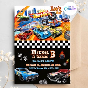 Hot car Wheel Invitation, Race Cars Birthday Invitation, Digital Hot Wheels Birthday Invite, Hot Wheels Invitation template