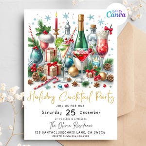 holiday cocktail party invitation, Christmas party invitation, Christmas holiday party invitation, Editable invitation template