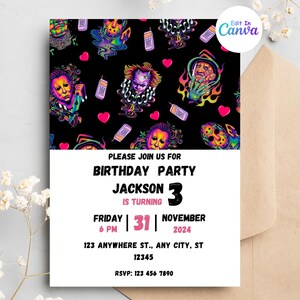 Horror birthday Invitation, Editable Birthday Invitation, horror character Birthday Party Invitation, horror Invitation Template
