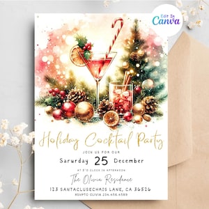 holiday cocktail party invitation, Christmas party invitation, Christmas holiday party invitation, Editable invitation template