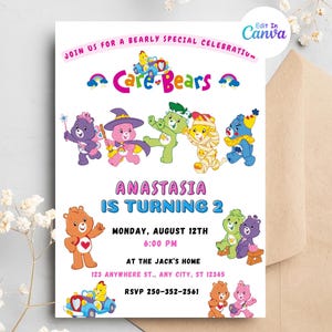 Editable Care Bears Birthday Invitation, Bear Birthday Party Invite, digital Party Invitation template, Care Bears Invitation template