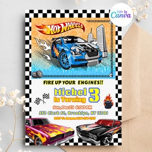 Hot car Wheel Invitation, Race Cars Birthday Invitation, Digital Hot Wheels Birthday Invite, Hot Wheels Invitation template