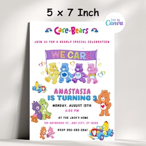 Editable Care Bears Birthday Invitation, Bear Birthday Party Invite, digital Party Invitation template, Care Bears Invitation template