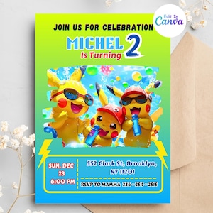 Pokamon Pool Party Birthday Invitation | Pikachu Pool Party Invitation | Pikachu Summer Party Invitation | birthday invitation template