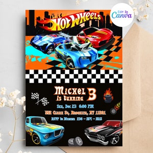 Hot car Wheel Invitation, Race Cars Birthday Invitation, Digital Hot Wheels Birthday Invite, Hot Wheels Invitation template
