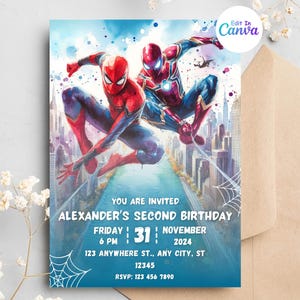 Editable Spider man Birthday Invitation Template, Printable Birthday Party Invitation, Spiderman invite, Digital Kids Party Invite Template