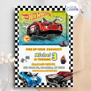 Hot car Wheel Invitation, Race Cars Birthday Invitation, Digital Hot Wheels Birthday Invite, Hot Wheels Invitation template