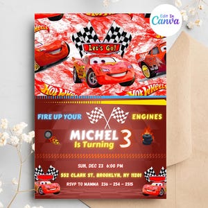 Hot car Wheel Invitation, Race Cars Birthday Invitation, Digital Hot Wheels Birthday Invite, Hot Wheels Invitation template