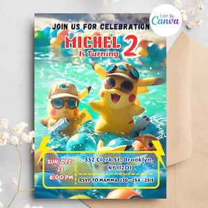 Pokamon Pool Party Birthday Invitation | Pikachu Pool Party Invitation | Pikachu Summer Party Invitation | birthday invitation template